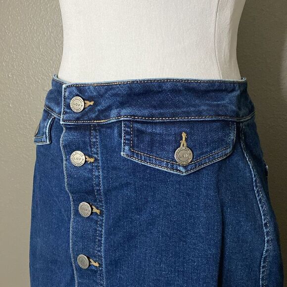 LOFT Dark Denim Button Down Stretch Jean Mini Skirt - Picture 2 of 10